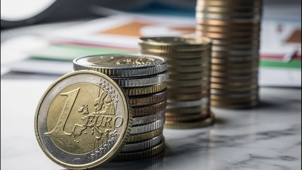 Visualisierung von Budget-Testing-Methoden für Marktpositionierung mit Euro-Münzen und Diagrammen im Hintergrund.