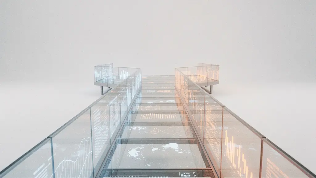 Visualisierung einer Brücke aus Glaspaneelen, die den Übergang von informativer zu transaktionaler Suchabsicht darstellt.