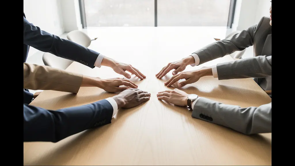 Mehrere Hände greifen ineinander in einem professionellen Teamwork-Moment