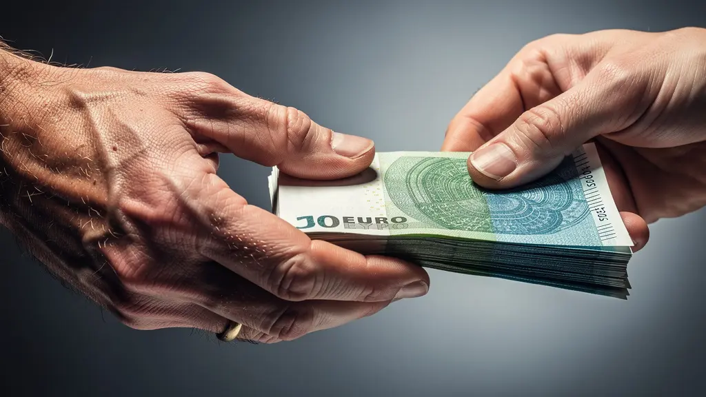 Nahaufnahme einer Hand, die vertrauensvoll einen Geldschein zurückgibt