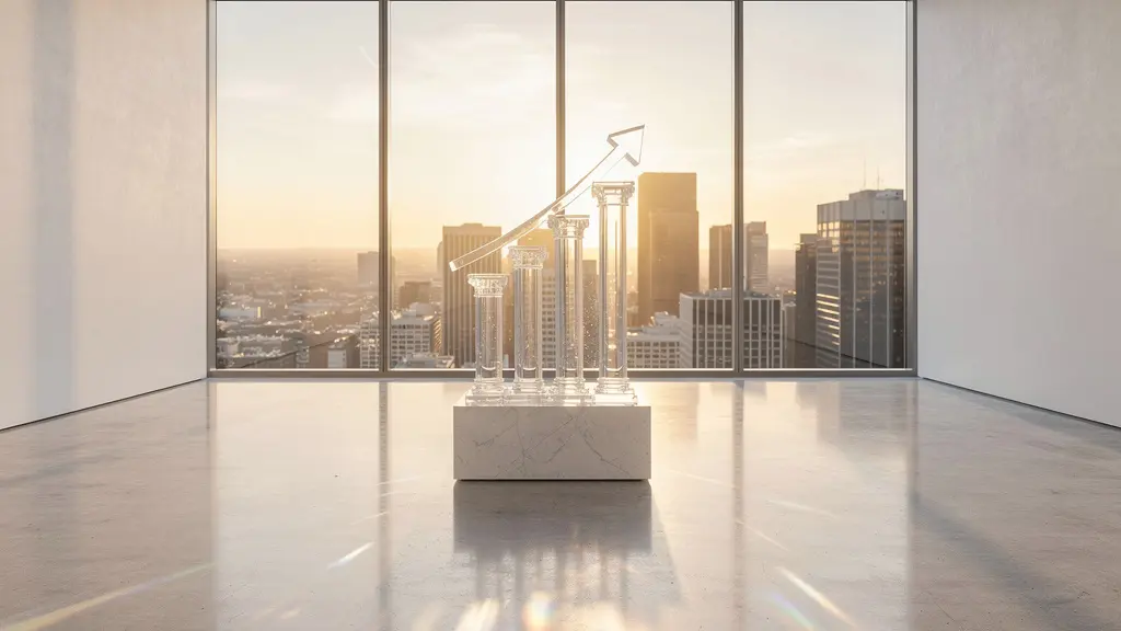 Visualisierung des immateriellen Markenwerts als finanzieller Vermögenswert in einem minimalistischen Büro