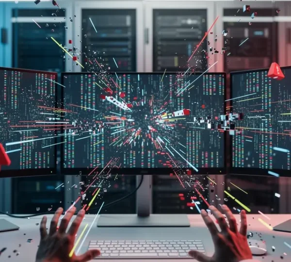 Marketing-Automation-System mit fehlerhaften Datenflüssen und Warnzeichen