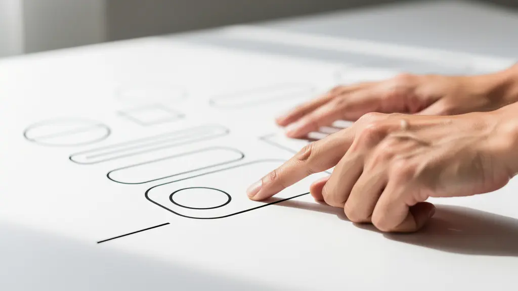 Abstrakte Darstellung eines vereinfachten und minimalistischen Formularprozesses, der kognitive Entlastung symbolisiert