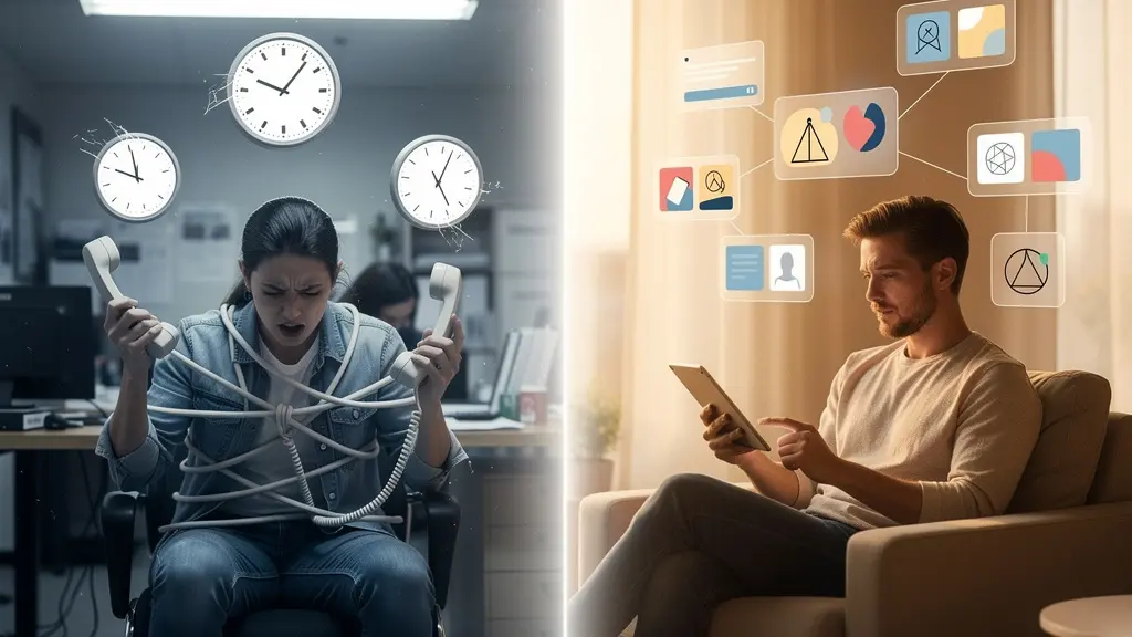Vergleich zwischen Selbstbedienung per FAQ und traditioneller Telefon-Warteschleife